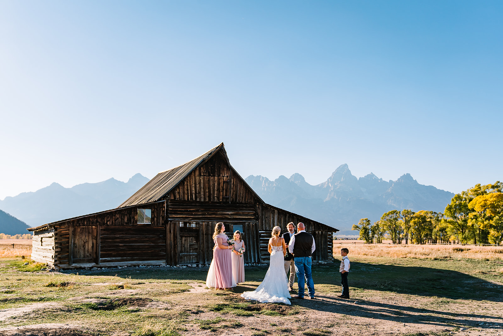 Wedding ceremony at Moulton Barn in Grand Teton National Park